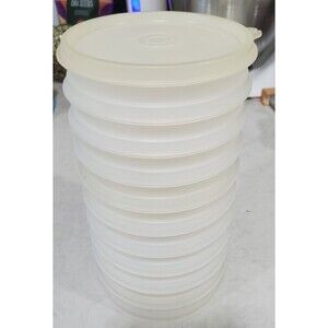 Vintage 11Pc Tupperware Set of 8 4-1/2" Hamburger Keepers with 1 Lid